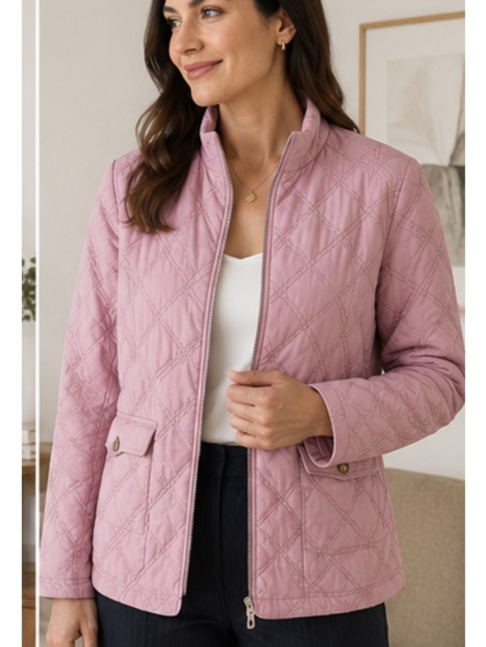 J Jill cotton Qulited Pink Jacket size M